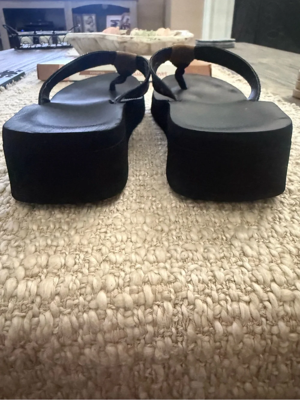 Yellow Box Black Flip Flops with Leopard-Print Beaded Straps - Picture 5 of 9